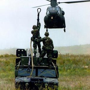 Japanese Humvee Avenger Being Hooked up to CH-47 Chinook