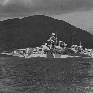 KMS Tirpitz, the battleship, in camouflage